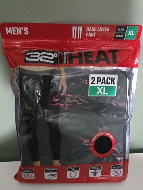 32 Degrees Men's Black Base Layer Pants - 2 Pack XL